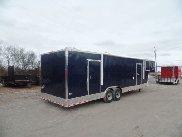 Enclosed 8.5×36′ Custom Indigo Blue Goose-Neck Trailer Storage