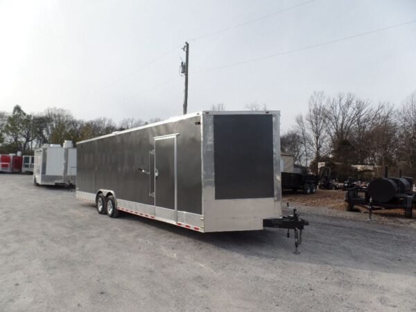 Enclosed 8.5×28 Med. Charcoal Equipment Trailer Storage