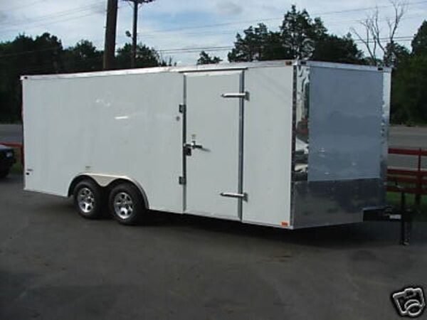 Enclosed Trailer 8.5’x18′ White – Motorcycle Car Equipment Hauler Storage